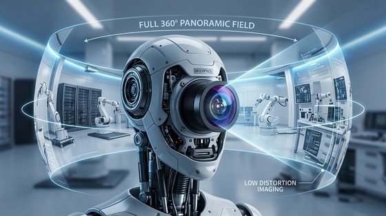 Latest company case about Embodied Intelligence Robots Adopt OKSEE 210° No Dark Corner Fisheye M12 Lens for 360° Panoramic Perception