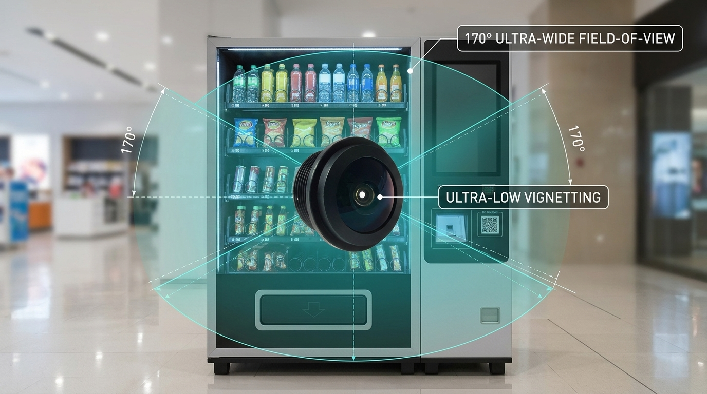 Latest company case about OKS3604-A4-650 170 Degree Ultra Wide M12 Lens Case: Low Vignetting 2MP Imaging for Smart Vending Machines